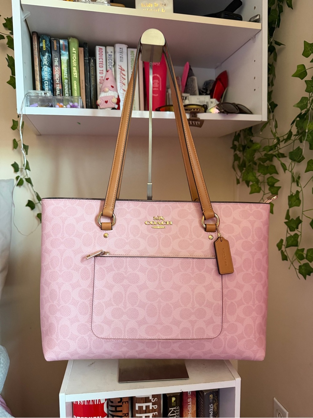 Coach Poweder Pink Tote with Tan Leather Straps and Gold Hardware